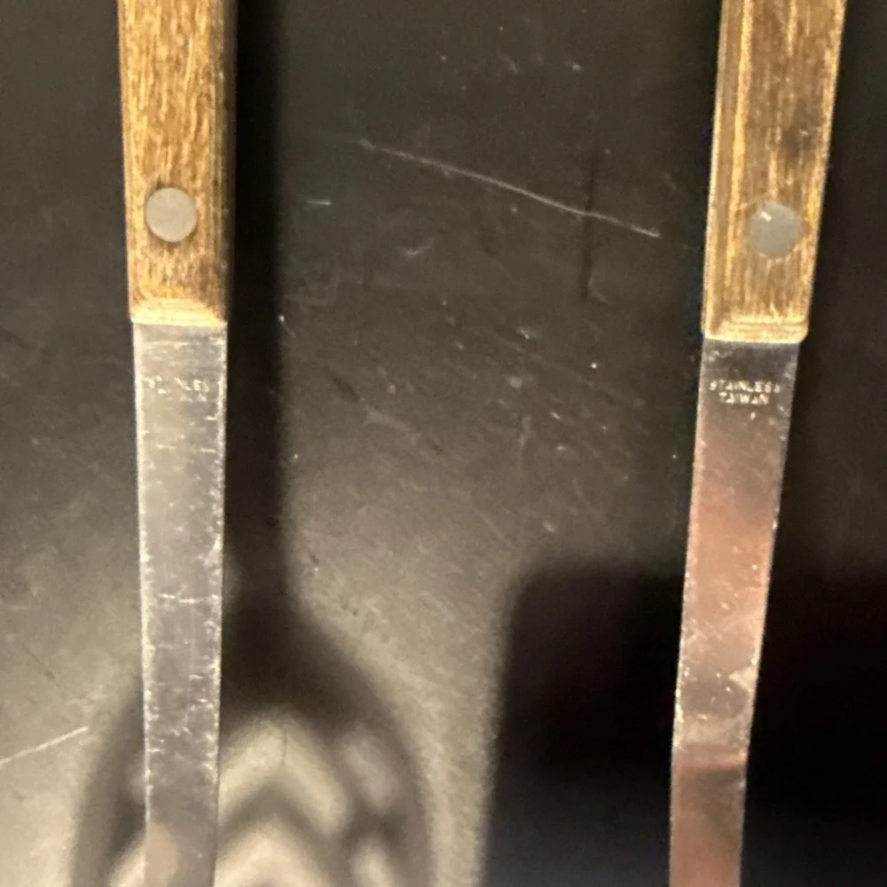 Vintage Stainless Steel Spoon and Spatula Set Wood Handles Lot Of 2 Taiwan Made‎